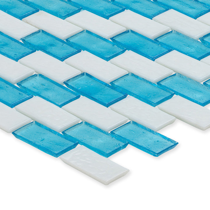 Zircon and White, 1" x 2" Subway Pattern Glass Tile