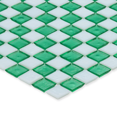 Malachite and White, 1" x 1" Checkerboard Pattern Glass Tile