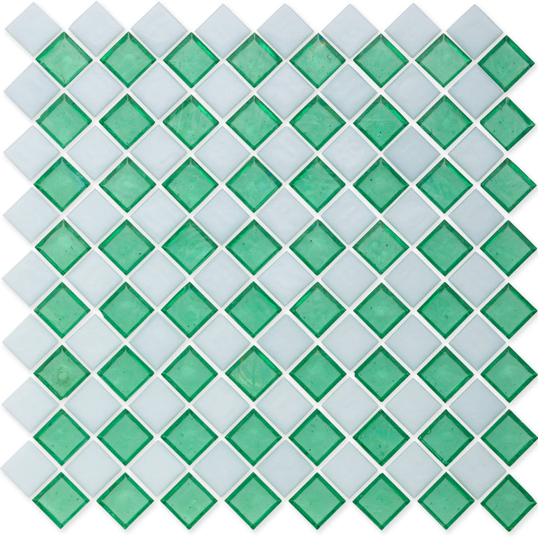 Malachite and White, 1" x 1" Diamond Pattern Glass Tile