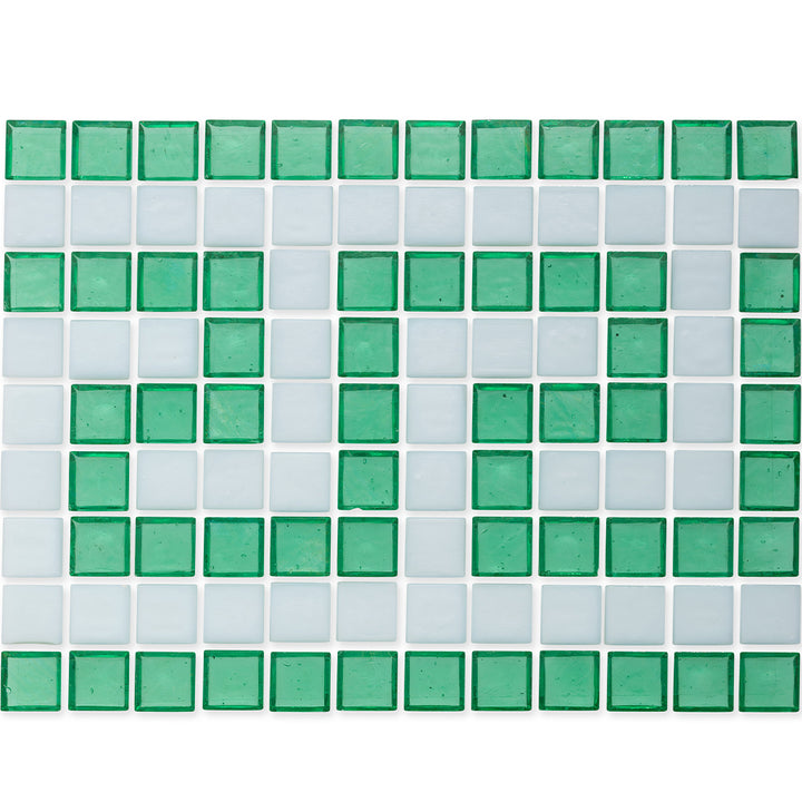 Malachite and White, 1" x 1" Greek Key Pattern Glass Tile