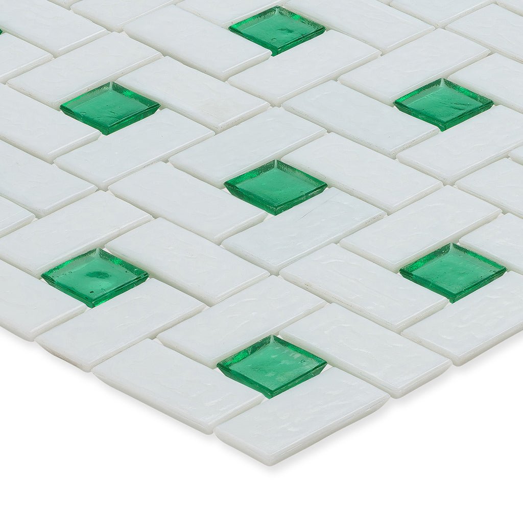 Malachite 1"x 1" and White 1" x 2", Pinwheel Pattern Glass Tile