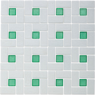 Malachite 1"x 1" and White 1" x 2", Pinwheel Pattern Glass Tile