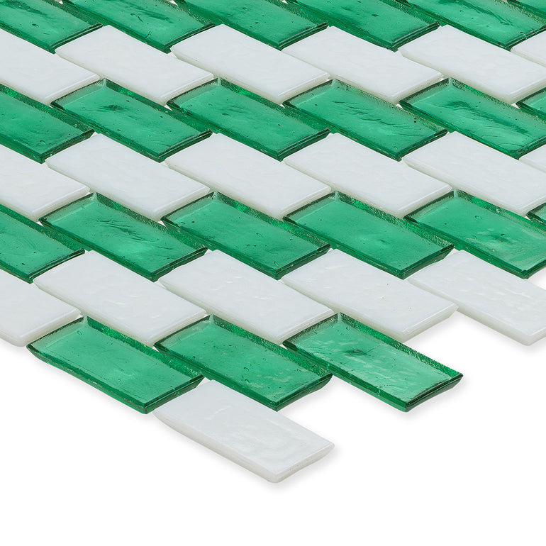 Malachite and White, 1" x 2" Subway Pattern Glass Tile