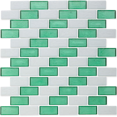 Malachite and White, 1" x 2" Subway Pattern Glass Tile