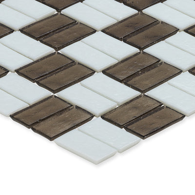 Ironstone and White, 1" x 2" Basket Weave Alternating Pattern Glass Ti…