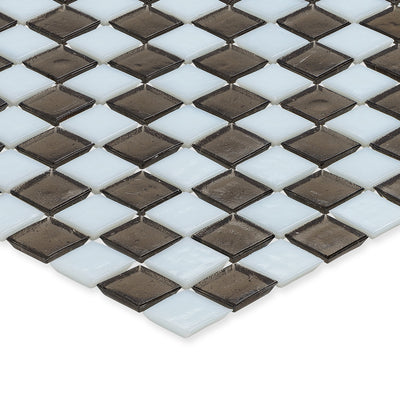 Ironstone and White, 1" x 1" Checkerboard Pattern Glass Tile