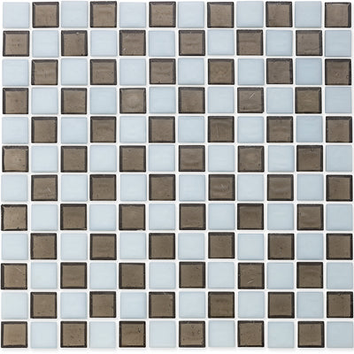 Ironstone and White, 1" x 1" Checkerboard Pattern Glass Tile