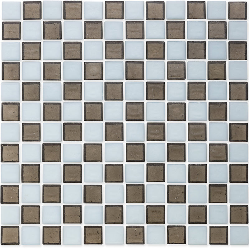 Ironstone and White, 1" x 1" Checkerboard Pattern Glass Tile