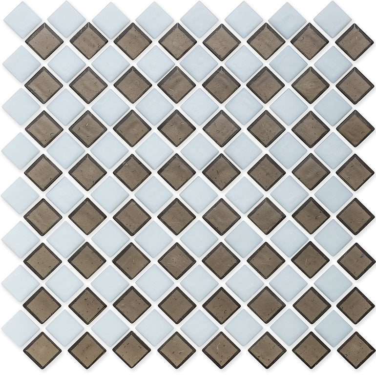 Ironstone and White, 1" x 1" Diamond Pattern Glass Tile
