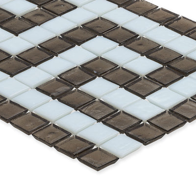 Ironstone and White, 1" x 1" Greek Key Pattern Glass Tile
