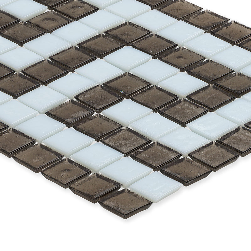 Ironstone and White, 1" x 1" Greek Key Pattern Glass Tile