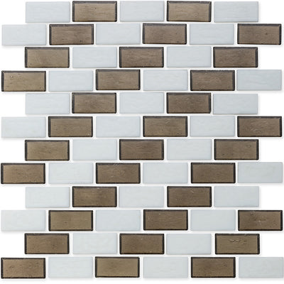Ironstone and White, 1" x 2" Subway Pattern Glass Tile