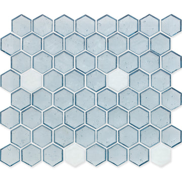 Aquamarine with White Dot, Hex Dot Pattern Glass Tile