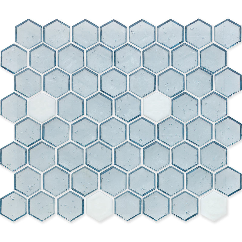 Aquamarine with White Dot, Hex Dot Pattern Glass Tile