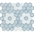 Aquamarine with White Flower, Hex Flower Pattern - Glass Tile