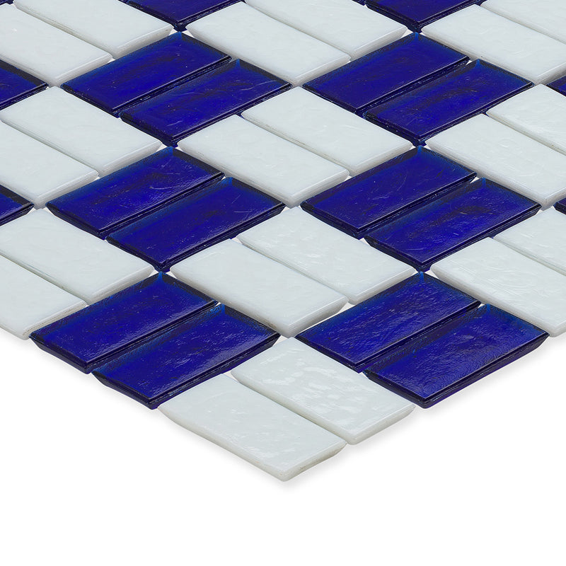 Sapphire and White, 1" x 1" Greek Key Pattern Glass Tile