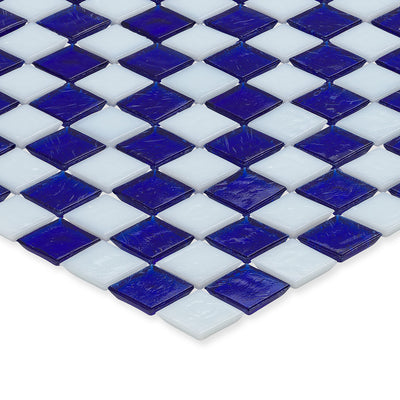 Sapphire and White, 1" x 1" Checkerboard Pattern Glass Tile