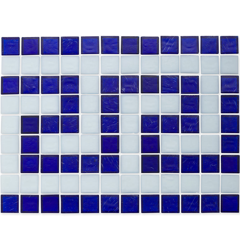 Sapphire and White, 1" x 1" Greek Key Pattern Glass Tile