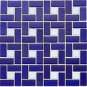 White 1" x 1" and Sapphire 1" x 2", Pinwheel Pattern - Glass Tile