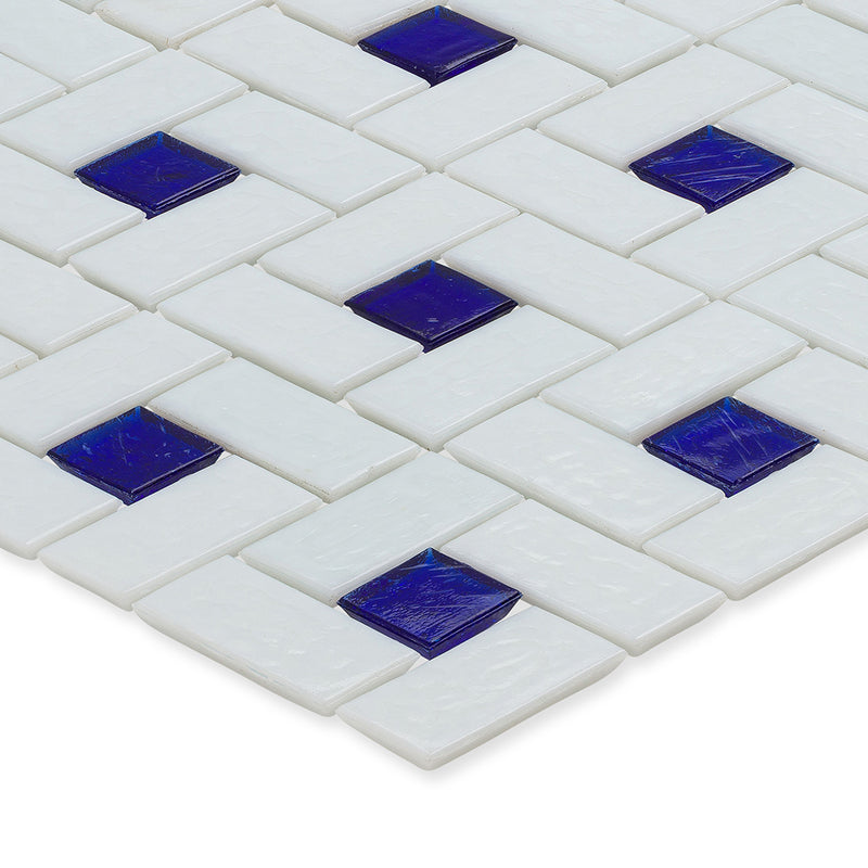 Sapphire 1" x 1" and White 1" x 2", Pinwheel Pattern - Glass Tile