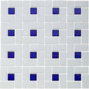 Sapphire 1" x 1" and White 1" x 2", Pinwheel Pattern - Glass Tile