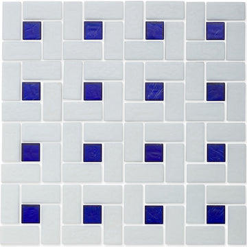 Sapphire 1" x 1" and White 1" x 2", Pinwheel Pattern Glass Tile