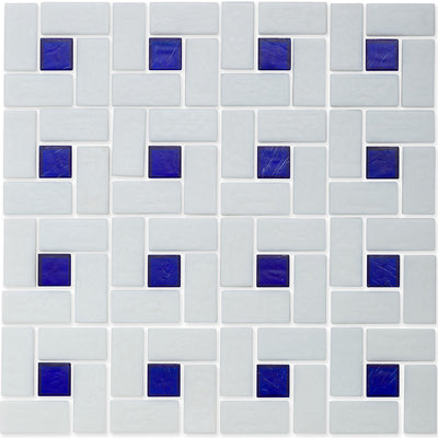 Sapphire 1" x 1" and White 1" x 2", Pinwheel Pattern Glass Tile