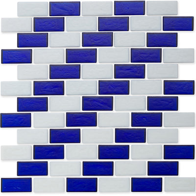 Sapphire and White, 1" x 2" Subway Pattern Glass Tile