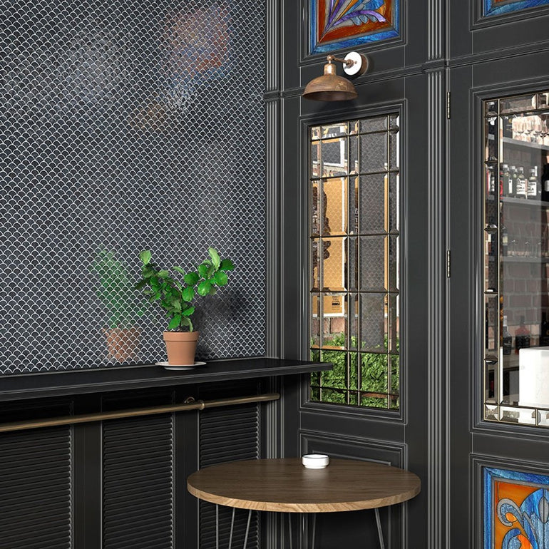Brushed Black, Fish Scale Mosaic - Glass Tile