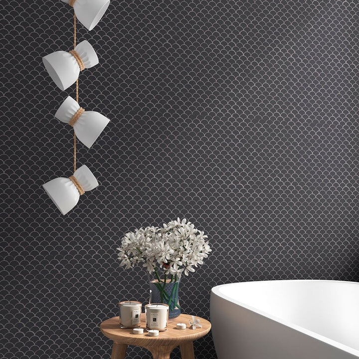 Matte Dark Grey, Fish Scale Mosaic - Glass Tile