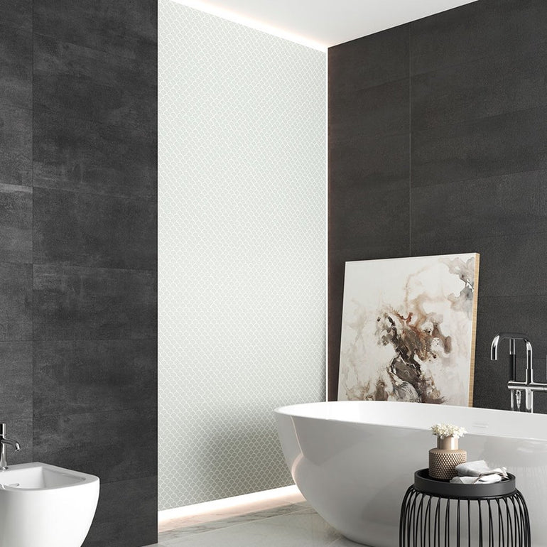 Matte White, Fish Scale Mosaic - Glass Tile