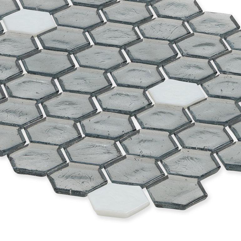 Moonstone with White Dot, Hex Dot Pattern Glass Tile
