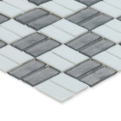 Moonstone and White, 1" x 2" Basket Weave Alternating Pattern Glass Tile