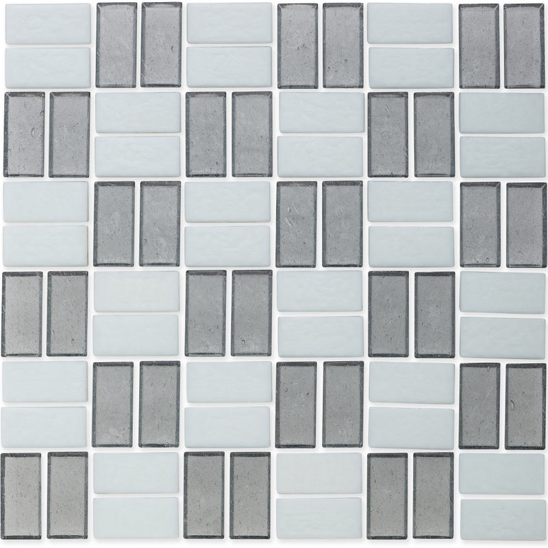 Moonstone and White, 1" x 2" Basket Weave Alternating Pattern Glass Tile
