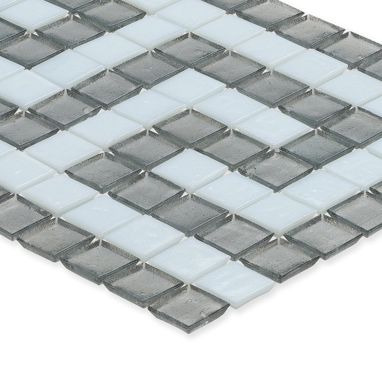 Moonstone and White, 1" x 1" Greek Key Pattern Glass Tile