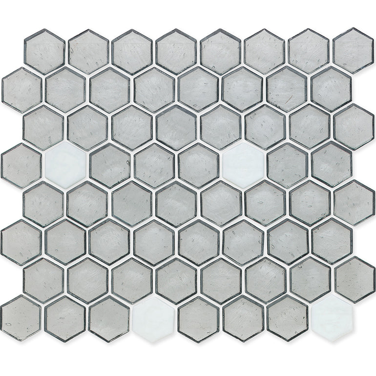 Moonstone with White Dot, Hex Dot Pattern Glass Tile
