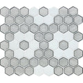 Moonstone with White Flower, Hex Flower Pattern - Glass Tile