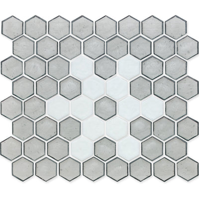 Moonstone with White Snowflake, Hex Snowflake Pattern Glass Tile