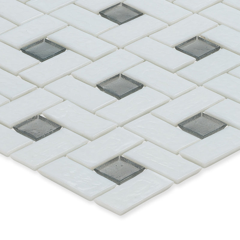 Moonstone 1" x 1" and White 1" x 2", Pinwheel Pattern Glass Tile