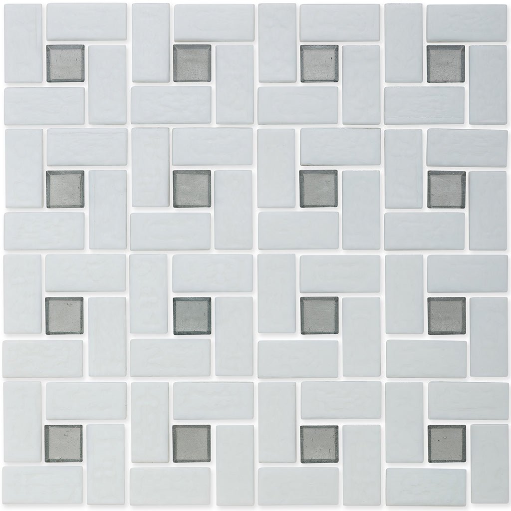Moonstone 1" x 1" and White 1" x 2", Pinwheel Pattern Glass Tile