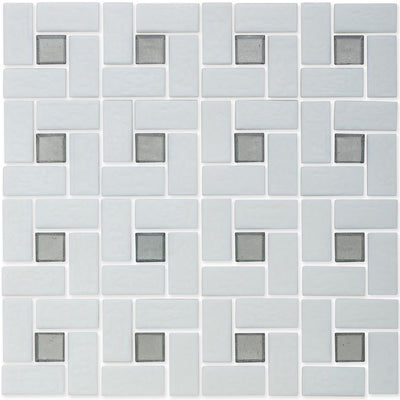 Moonstone 1" x 1" and White 1" x 2", Pinwheel Pattern Glass Tile