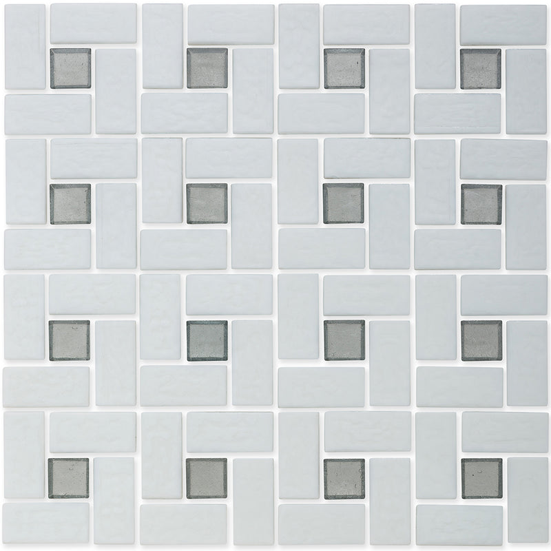 Moonstone 1" x 1" and White 1" x 2", Pinwheel Pattern Glass Tile