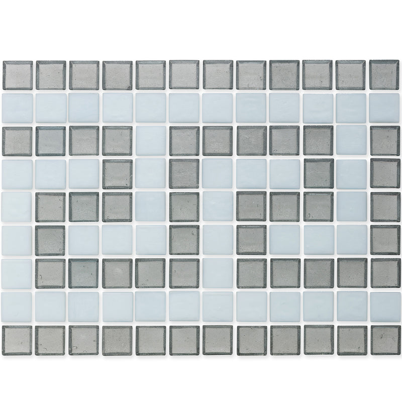 Moonstone and White, 1" x 1" Greek Key Pattern Glass Tile