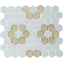White with Fire Opal Flower, Hex Flower Pattern - Glass Tile