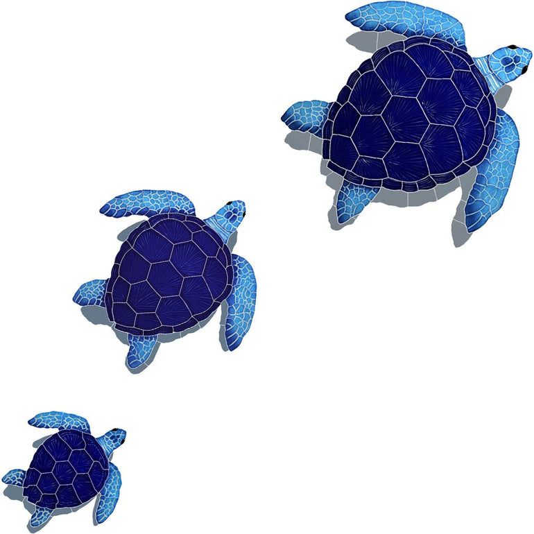 Loggerhead Turtle Group w/Shadow - Blue - | Pool Mosaic by AquaBlu Mosaics