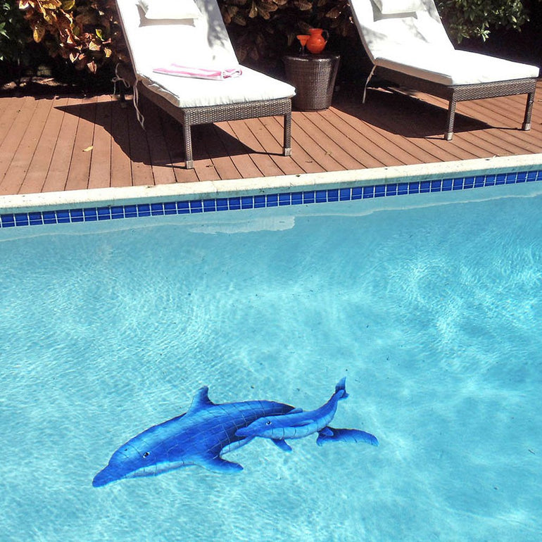 Dolphin Pair w/Shadow | DPSBLUL | Pool Mosaic by Artistry in Mosaics