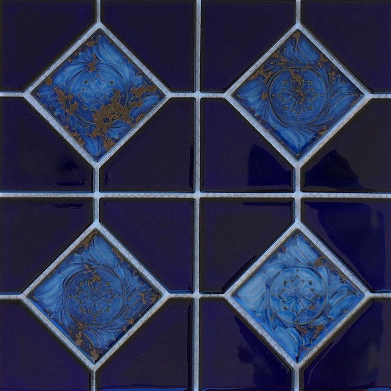 AMBON-6 - Royal Blue Akron, 6" x 6" Deco - Fujiwa Porcelain Pool Tile