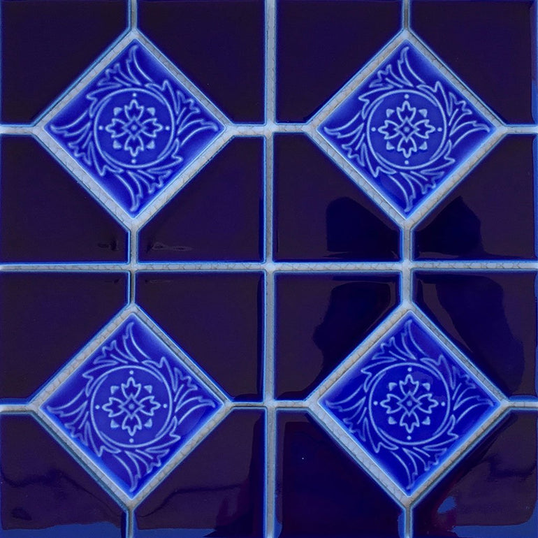 AMBON-7 - Cobalt Blue Akron, 6" x 6" Deco - Fujiwa Porcelain Pool Tile