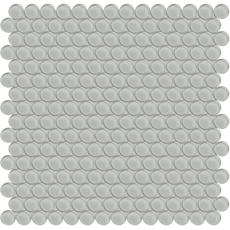 Mist, Penny Round Mosaic | ANAELEMPNRDMIST | Aquatica Glass Tile