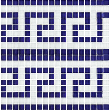 Blue White 5/8" x 5/8" Glass Pool Tile | GK858B23 | Greek Key Series